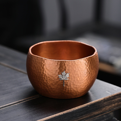 高端纯手工捶打紫铜茶洗茶杯缸大号加厚水盂功夫笔洗茶具配件家用