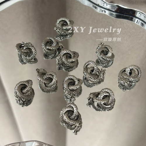 2XY原创工厂S925纯银龙做旧复古工艺蛇形手工DIY配件串珠饰品