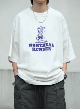 现货 日本制 BARNS 老虎NORTHCAL RUNNIN' 前后印花宽松短袖T恤
