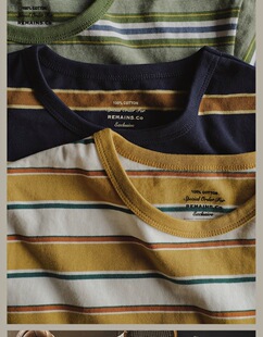 现货 Remains 进口纯棉50年代美式复古Vintage彩色条纹圆领短袖
