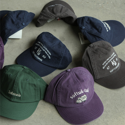 现货SOFT CONTAINER 多色多款刺绣logo做旧磨损复古鸭舌帽棒球帽