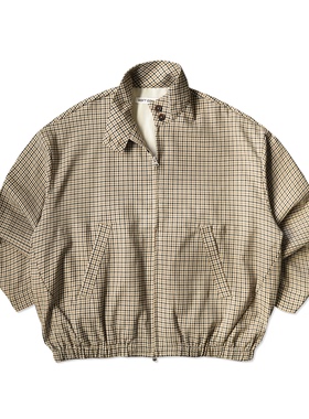 现货SOFT CONTAINER 复古休闲宽松格纹哈林顿拉链立领夹克外套