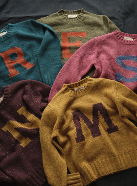Remains定番IVY常青藤学院复古字母撞色Letterman圆领套头毛衣
