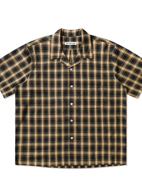 SOFT CONTAINER 黑黄苏格兰格纹宽松古巴领短袖衬衫透气夏季潮流