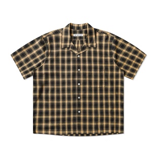 透气夏季 SOFT 衬衫 黑黄苏格兰格纹宽松古巴领短袖 潮流 CONTAINER