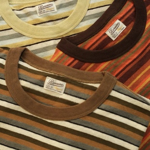 Remains 复古汉麻有机棉彩色条纹口袋体恤圆领短袖T三色选 男女款