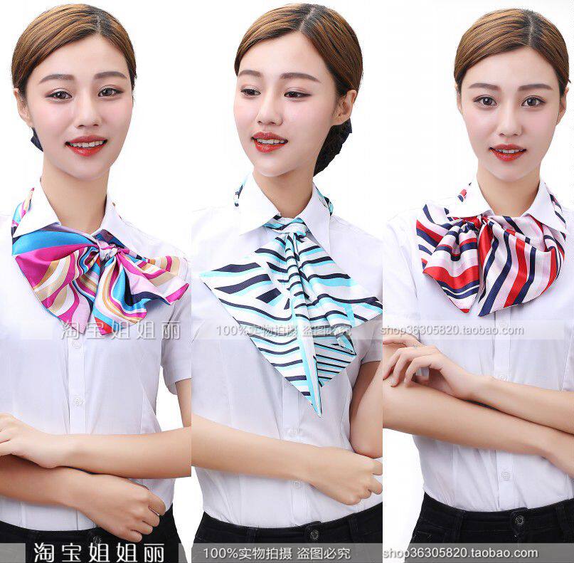 百变魔术丝巾女银行空姐商务工装制服工作职业装领花领结小方巾