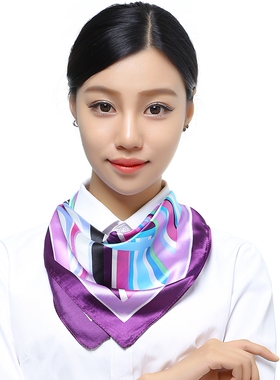 紫色条纹丝巾短中小方巾职业工装工作服春秋冬宾馆女银行空姐丝巾