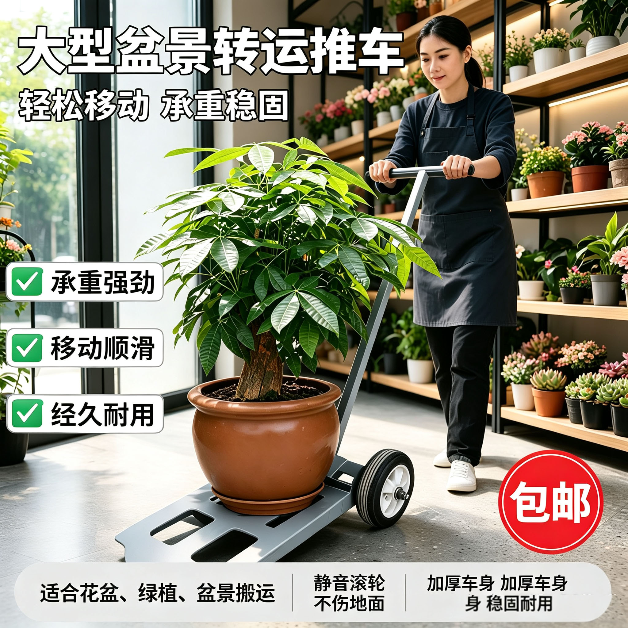 盆栽搬运车省力加大实心防爆轮图片