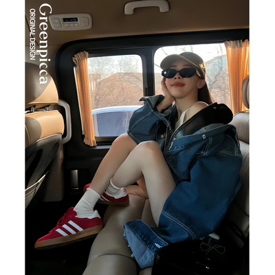 真皮复古红色德训鞋女2025新款爆款内增高休闲板鞋运动厚底阿甘鞋