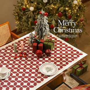 新年桌垫防水防油餐桌布置免洗防烫红色春节皮革餐边柜装 饰电视柜