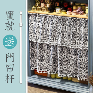 厨房门帘免打孔家用隔断帘遮挡布帘半帘小窗帘橱柜帘书柜宿舍下桌