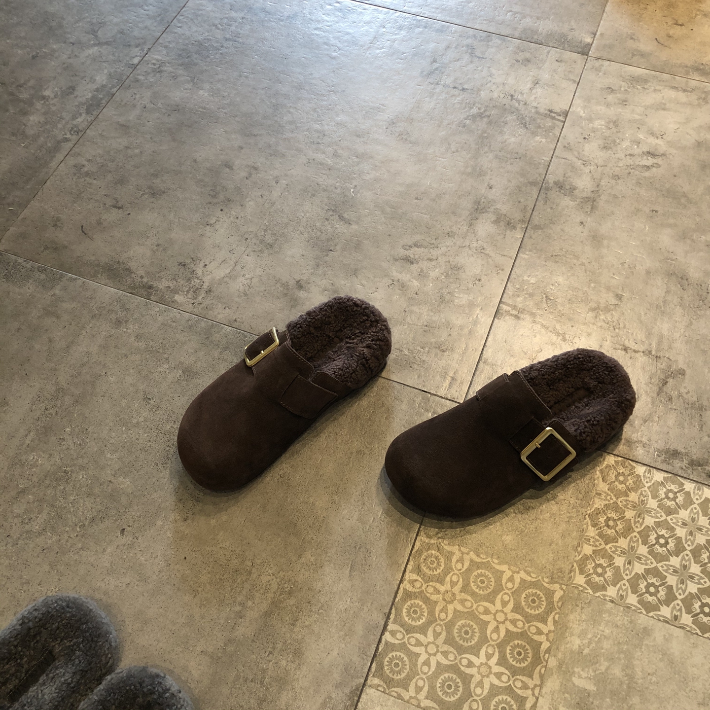 百搭圆头包头拖真皮羊羔毛勃肯鞋