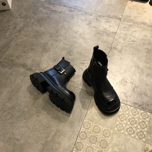 英伦风复古时尚皮带扣真皮短靴棉