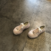 真皮厚底增高擦色做旧板鞋 女皮带扣休闲小白鞋 女鞋 2025新款 单鞋 女