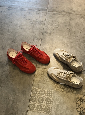 2026年新款复古德训鞋女真皮系带休闲运动鞋平底百搭软底板鞋红色