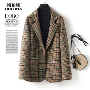 千鸟格羊毛呢西装外套女春短款格纹修身气质老钱风呢子西服款大衣