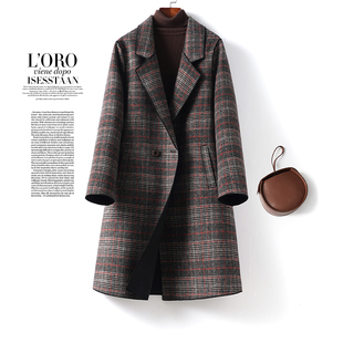 气质2025新款 领千鸟格修身 高端羊毛呢子大衣 西装 毛呢外套女中长款