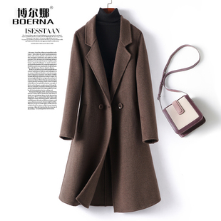 双面羊毛大衣女中长款西装领修身气质妮子秋冬新款高端羊毛呢外套