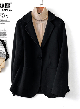 毛呢西装短款外套修身黑色显瘦春秋新款双面绒大衣女士西服小个子