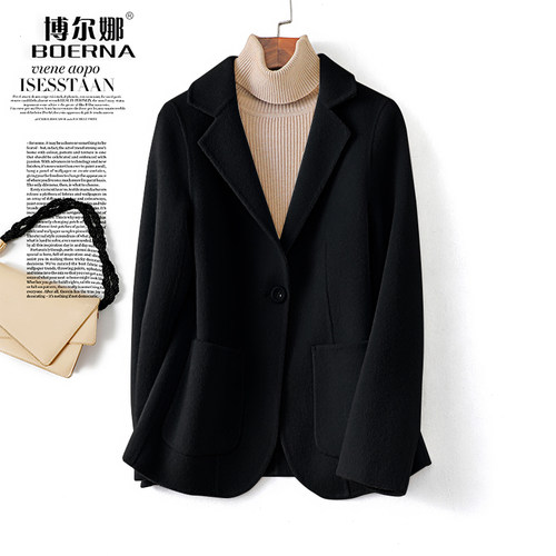 羊毛呢外套女短款黑色修身西装