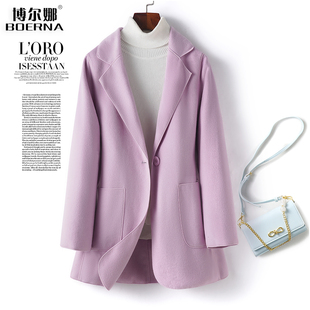 羊毛大衣女常规西装领一粒扣修身气质双面呢春秋新款高端毛呢外套