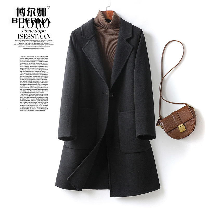 羊毛大衣女中长款西装领黑色气质双面呢秋冬新款高级感羊毛呢外套