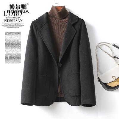 毛呢外套短款黑色修身气质小个子