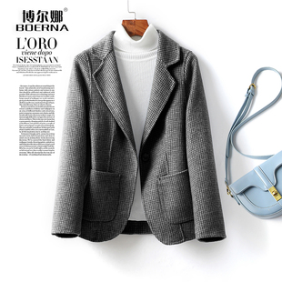 小西装女短款西服领修身气质格子双面呢小个子2025新款羊毛呢外套