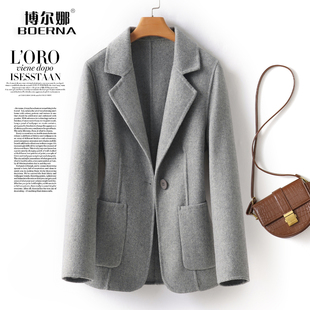 短款毛呢西装外套女修身气质小个子2026新款春秋灰色羊毛绒呢大衣