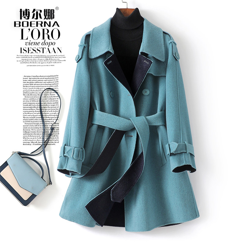 毛呢外套女中长款双排扣时尚双面呢2026春秋新款小个子羊毛大衣