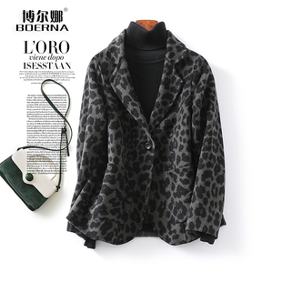 西服羊毛大衣女短款豹纹显瘦双面呢2025新款高端毛呢西装上衣外套
