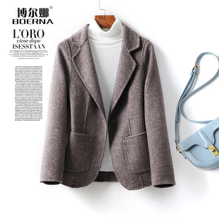 羊毛呢外套女短款修身气质西装领2025秋冬新款双面羊毛大衣小个子