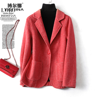 毛呢西服女千鸟格外套短款修身羊毛呢子新品小个子高端双面呢大衣