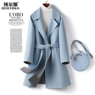 羊毛大衣女中长款系带收腰双面呢子2025秋冬新款毛呢外套