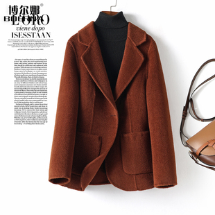 气质双面呢春秋新款 领一粒扣修身 羊毛大衣 西装 毛呢外套女西服短款
