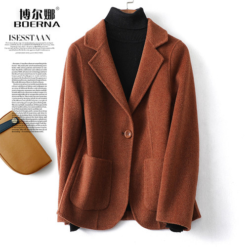 毛呢外套女短款西装领修身西服式