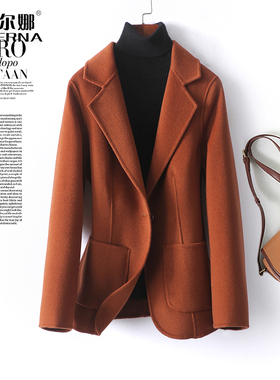 羊毛呢外套女士短款西服领一粒扣修身西装式春秋新款双面绒大衣