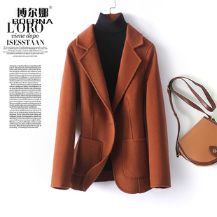 羊毛呢外套女士短款西服领一粒扣修身西装式秋冬新款双面绒大衣