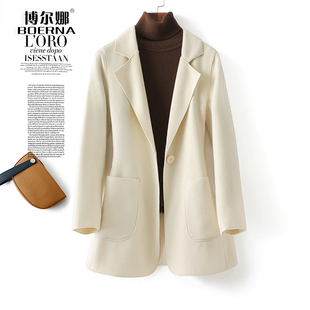 羊毛西装双面呢短款女士修身羊毛呢2025秋冬新款白色毛呢外套西服