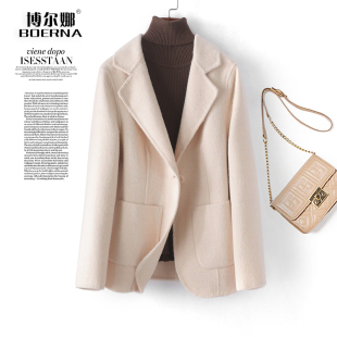 双面羊毛大衣女士短款西服领一粒扣修身西装式秋冬新款羊毛呢外套