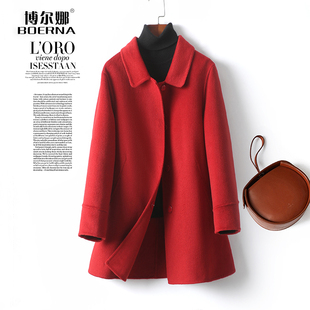 羊毛呢外套女常规方领红色高端气中年质2026春秋新款双面羊毛大衣