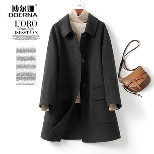 双面羊毛大衣女中长黑色翻领韩版 高端羊毛呢外套 宽松2026春秋新款