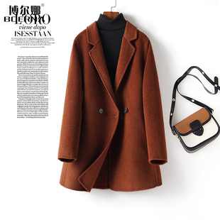 呢子秋冬新款 双面羊毛大衣女中长款 式 气质西装 毛呢外套 西服领修身