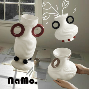 纳茉【甜甜圈】原创设计双耳陶瓷花瓶奶油复古高颜值水培鲜花花器