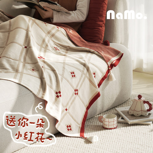 纳茉小红花毛毯沙发毯披肩毯盖毯