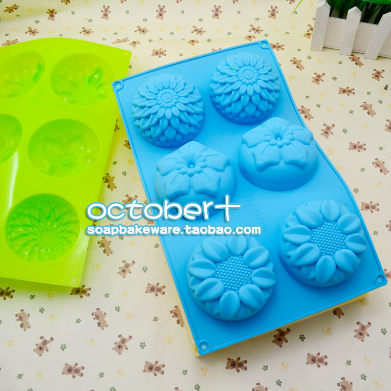 觅爱馆 新手试用品微瑕 次品 6孔花型硅胶蛋糕模具烘焙烤盘布丁模