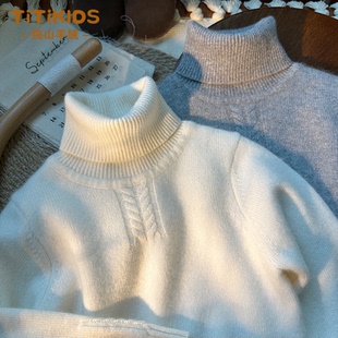 儿童羊绒衫白色男童100%山羊绒中大童宝宝秋冬季加厚女童高领毛衣
