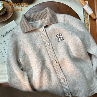 儿童羊绒衫开衫新款女童上衣外套秋冬季加厚中小童POLO领男童毛衣
