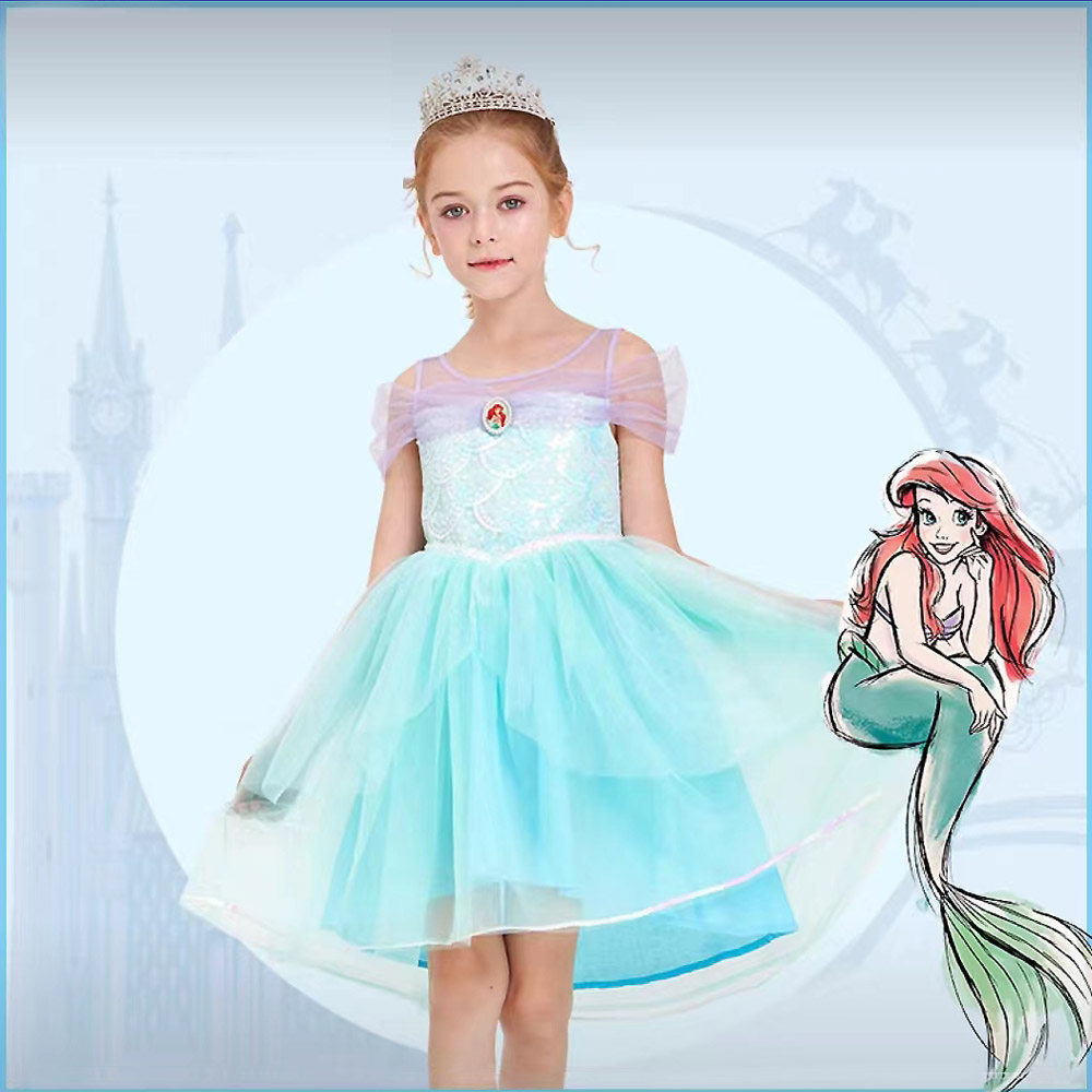 新款迪士尼大电影美人鱼公主裙童装爱丽儿女孩连衣裙女童夏季裙子